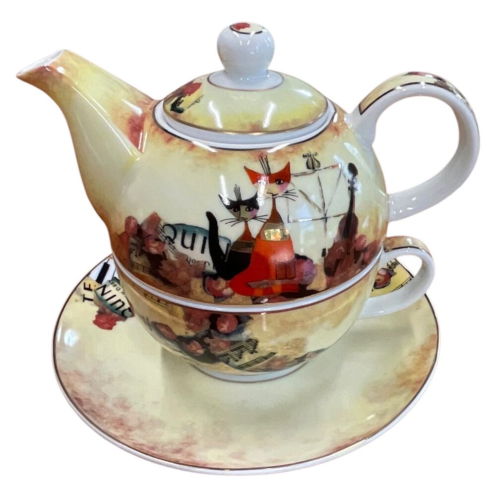 Goebel Musica Romantica Tea for One Set Cats‎ Art Rina Rautenberg